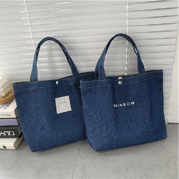 [이거찜] 곰돌이 패치 데님 토트백 여성 데일리 캐주얼가방 미니백 여성 패턴 가방 숄더백