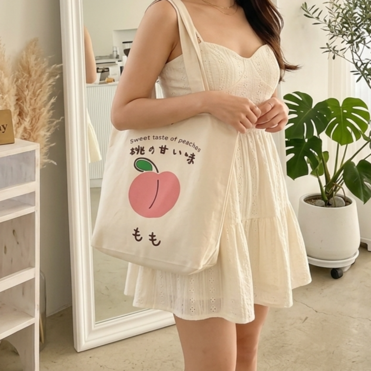 휘뚜루마뚜루 일본 모모 복숭아 캔버스백 가방 (B타입)