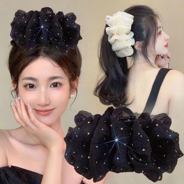 [사러왕]펄쉬폰 집게핀 왕리본 집게핀 오간자 쉬폰 올림머리핀 대왕 집게삔 볼륨 머리핀