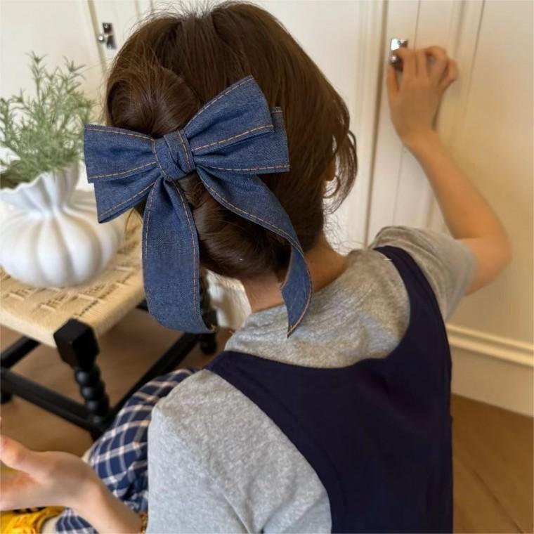 홍대온니-데님 리본 악어집게핀 리본 바나나핀 왕리본 집게핀 올림머리 반묶음 포니테일 헤어핀