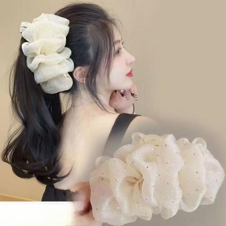 [인기템]오간자 쉬폰 올림머리핀 펄쉬폰 집게핀 왕리본 집게핀 대왕 집게삔 볼륨 머리핀