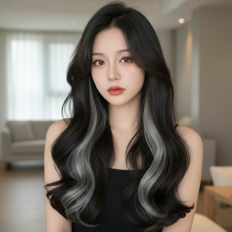 할로윈 브릿지 똑딱이 부분가발 (화이트그레이)