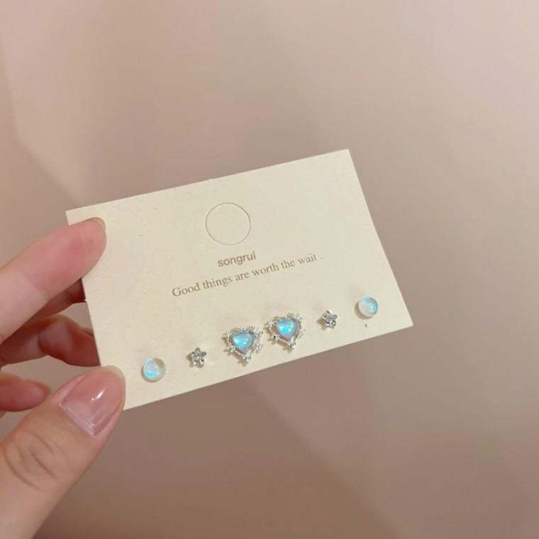 시원한 블루 오팔 미니 하트 귀걸이 3종세트