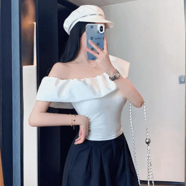 (캡내장)빅프릴 오프숄더 티