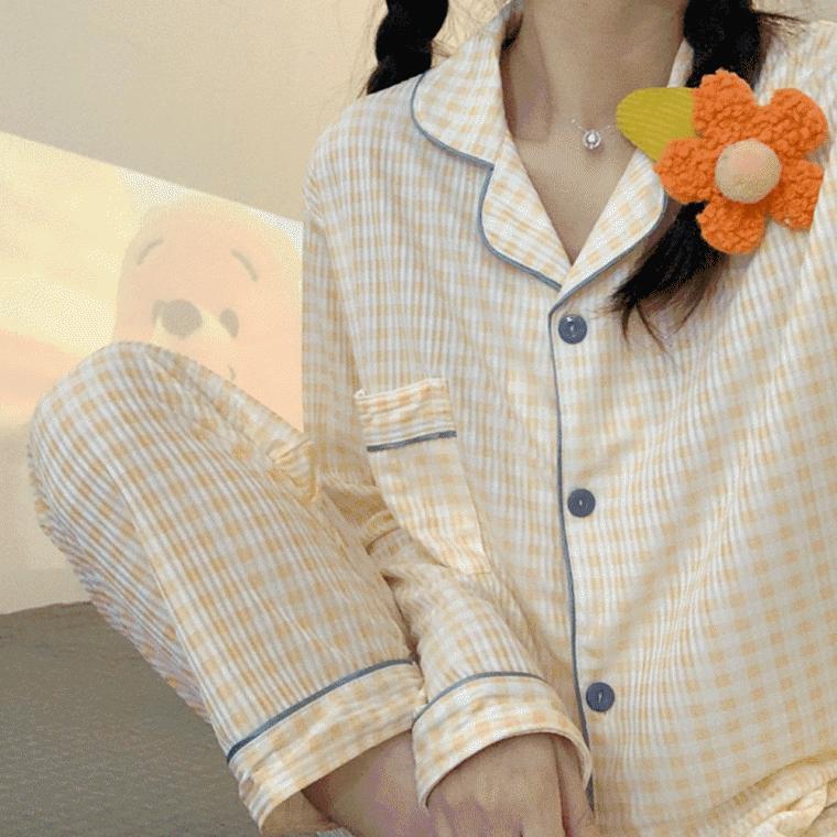 오렌지체크 파자마세트