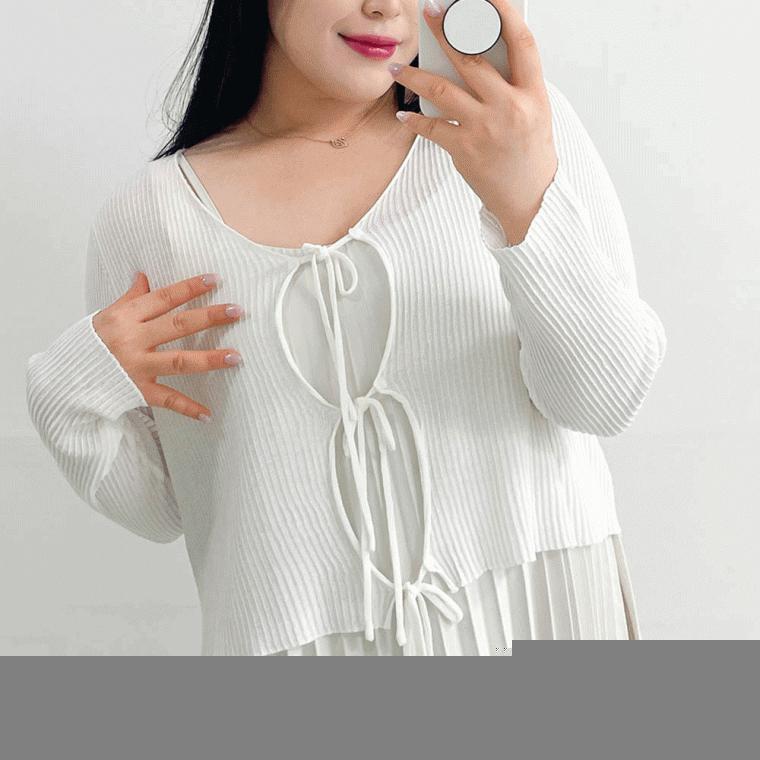 리본타이 골지가디건