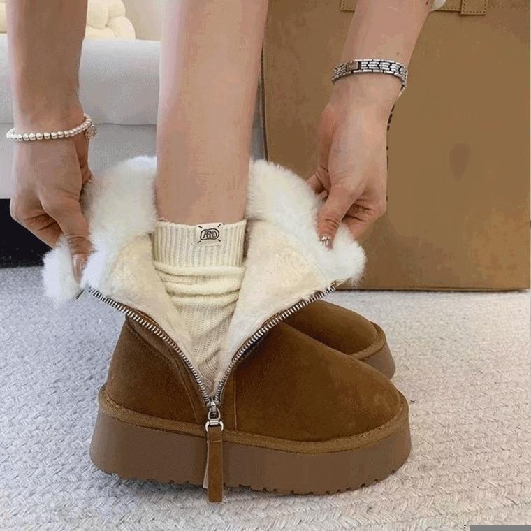 밀크티 스웨이드 퍼부츠