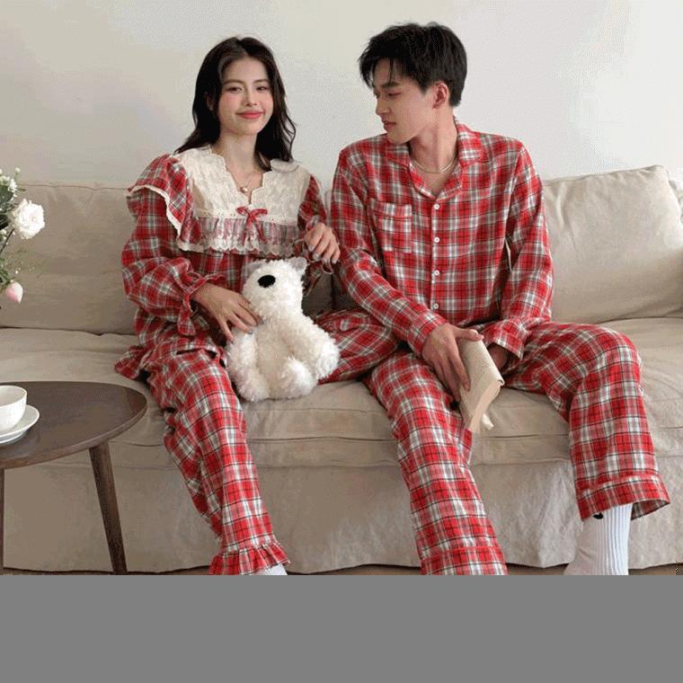 코쿤 레드체크 파자마세트