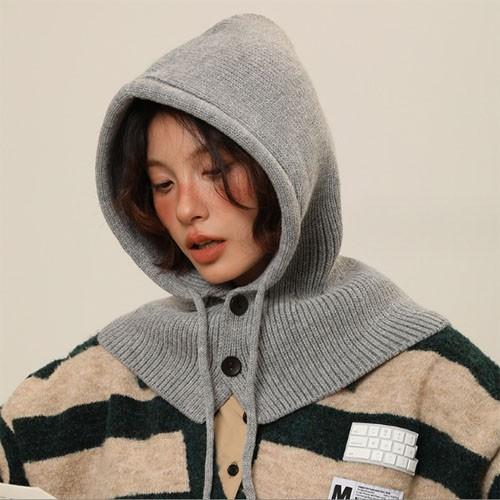 단추 버튼 후드 바라클라바 후드 모자 워머 목도리 벙거지 털모자 보온 가을 겨울 겨울모자 방한