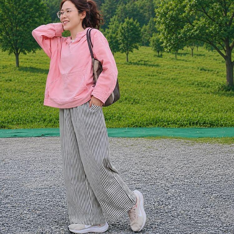 시어서커 여름 통바지 스트라이프 프리룩