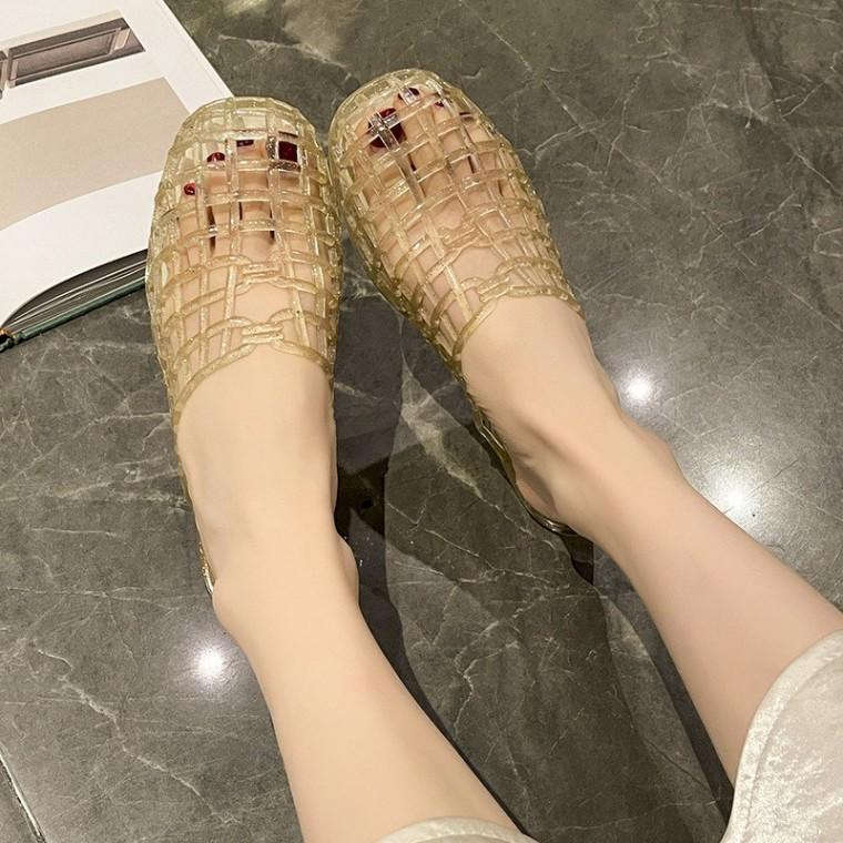 앞코 막힌 여성 여름 젤리 슈즈 DIY 크리스탈 뮬 샌들 슬리퍼 S948