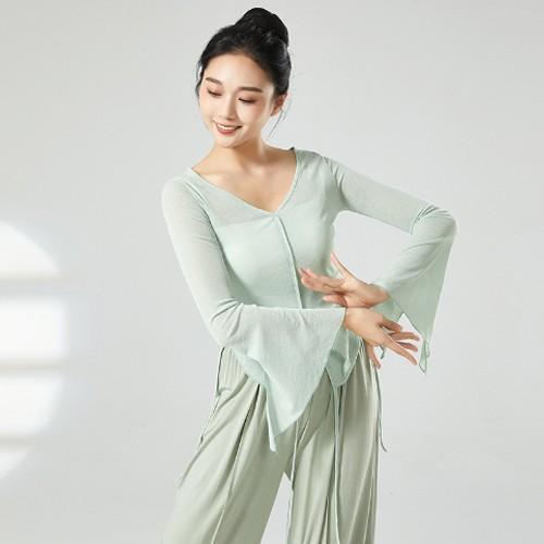 여성 클래식 댄스복 요가복 트레이닝복 솔리드컬러 심플한 무용복 상의-K485