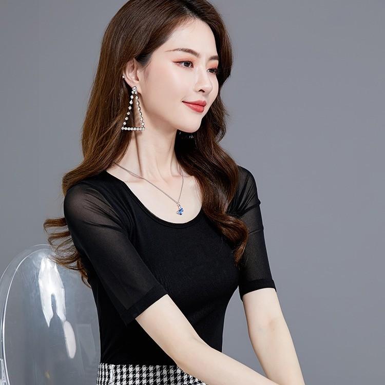 반팔 라틴라인대스 티셔츠 댄스 상의 소매시스루 SH207
