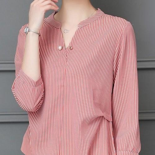 스트라이프 쉬폰 폴리 여름 면 블라우스 245