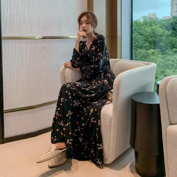 초대박세일 블랙쉬폰 잔플라워 롱원피스-188