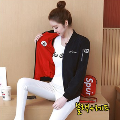 봄가을 간절기 여성 STAR 패치 양면 블루종 점퍼 야구점퍼 - 1394