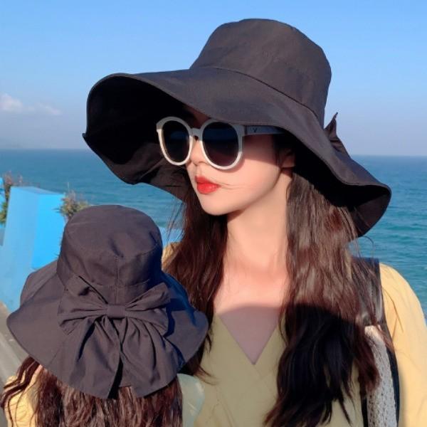 리본 포인트 자외선차단 여성 챙모자 sunhat02
