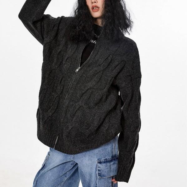 2컬러 캐주얼 하이넥 여성 집업가디건