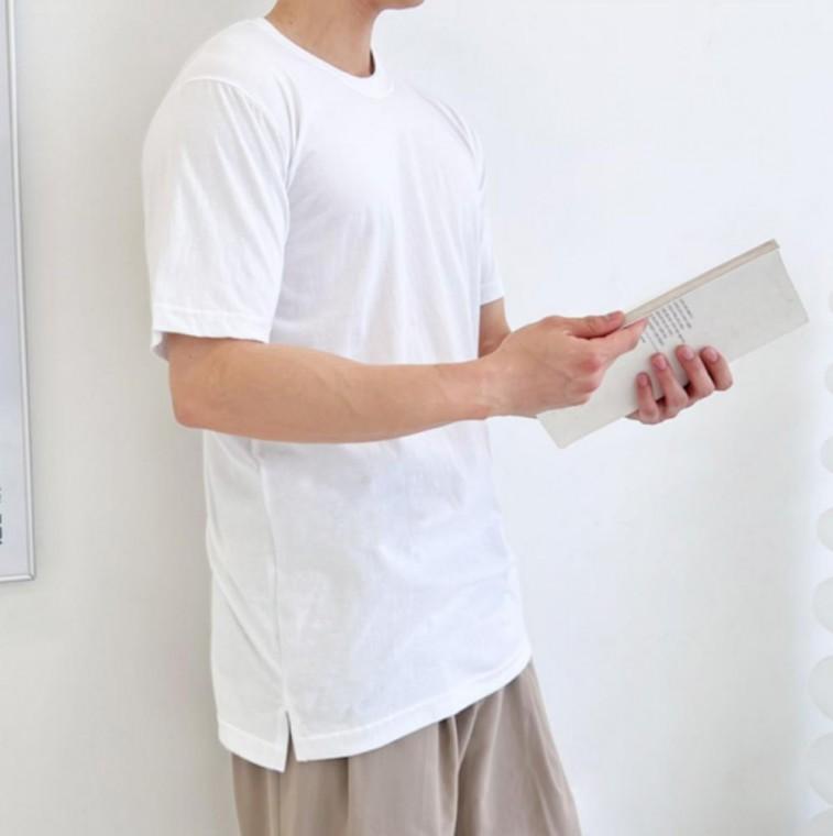 남성 데일리 캐주얼 라운드넥 레이어츠 롱 반팔 티셔츠
