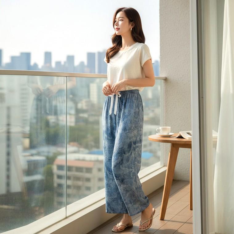 제니아 여름 리본 패턴 와이드 쿨바지 SD-260626