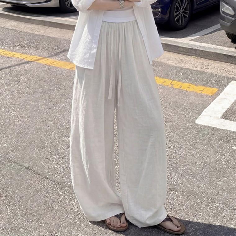 아이스 밴딩 벌룬 와이드 린넨 팬츠 여름 바지