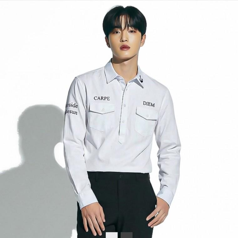 남성 앵커자수 포켓 스트릿 오버핏 긴팔셔츠