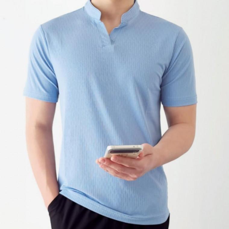 남자 여름 차이나 헨리넥 카라 메쉬 쿨 반팔 티셔츠
