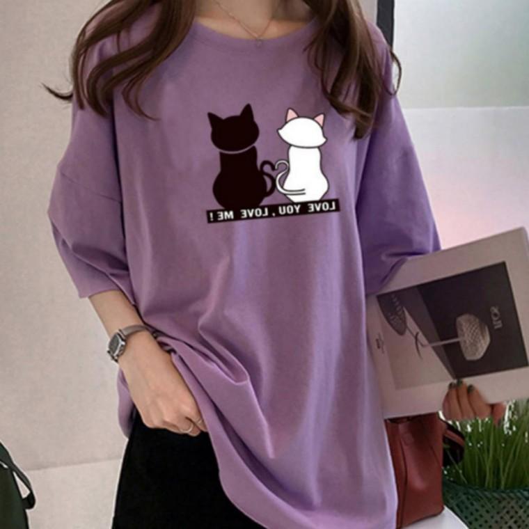 여자 여름 찰랑티셔츠 스판 기본 고양이 반팔티