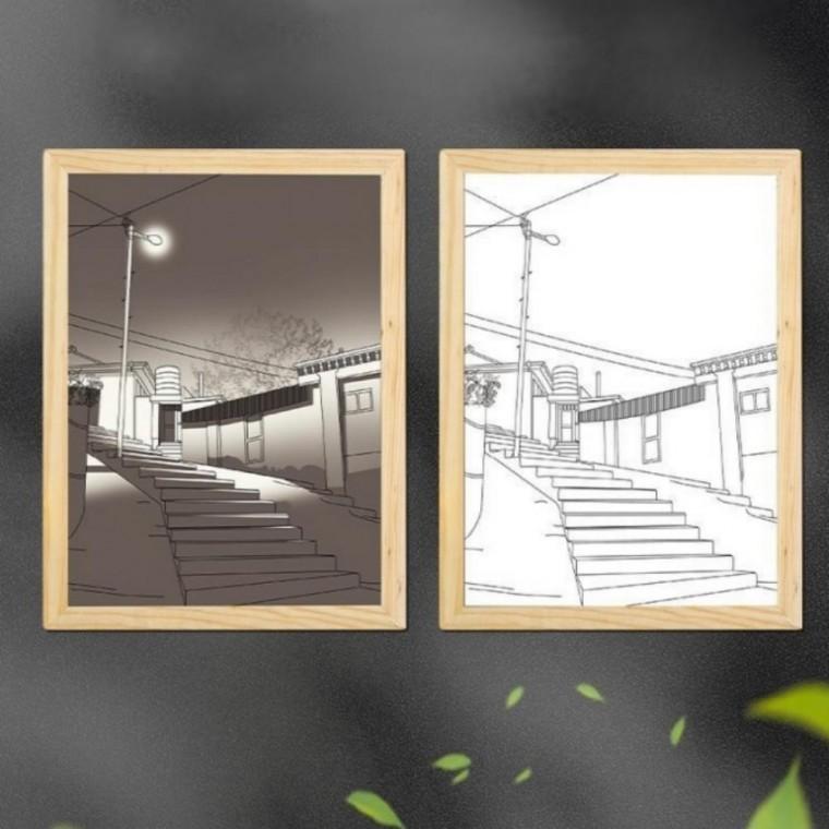 액자 LED 그림 인테리어 거실 변광 삼색 조명