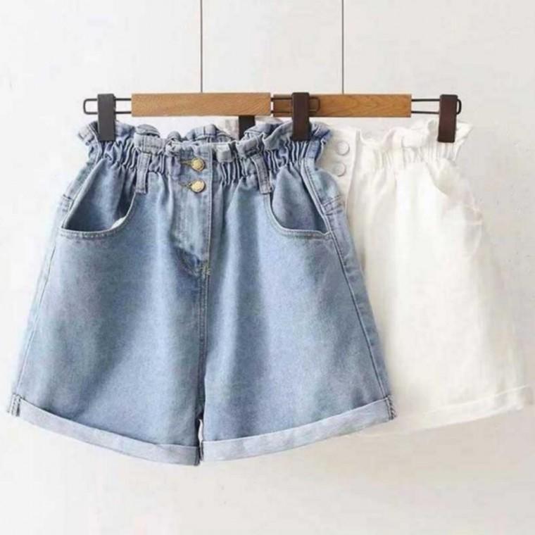 여성 밴딩 데님 반바지 투버튼 청반바지 캐쥬얼 데일리