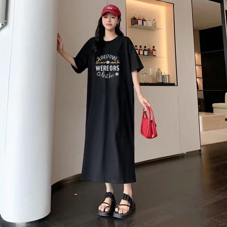 깔끔 영문 레터링 밑단 트임 오버 루즈핏 빅 원피스