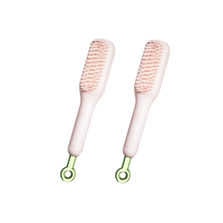 엉킴 방지 원터치 휴대용 헤어 브러쉬 여성용 머리 빗 그린핑크
