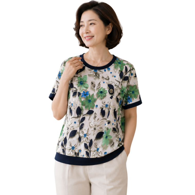 여름 쿨 소재 냉감 나염 반팔티 엄마티 넉넉한 핏 R티 5컬러