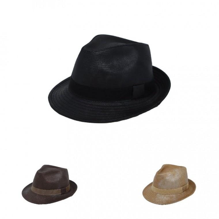 가죽 반광 빈티지 정장 페도라 짧은 챙모자