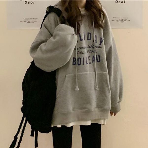 그레이컬러 여성 패션 레터링 후드티셔츠 LK-T015