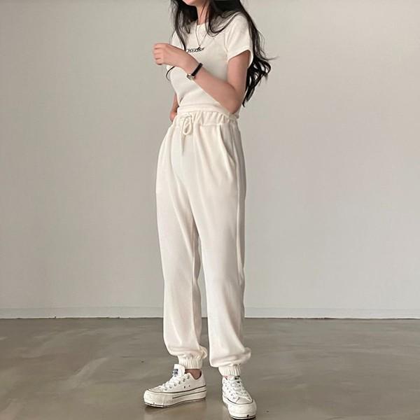여성 데일리 여름 골덴 느낌 반팔 조거 셋업 LK-SS40