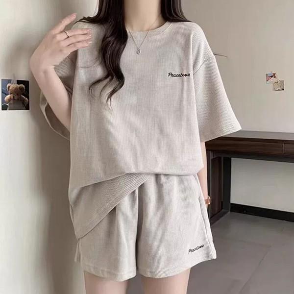 데일리 여성 3컬러 와플코튼 반팔 셋업 LK-SS22