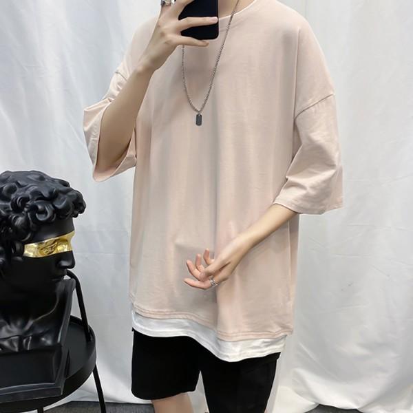 레이어드 무지티 5부 남자 반팔티 INSUM95