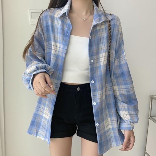 데일리 캐주얼 여성 루즈핏 긴팔 체크 셔츠 LK-S040