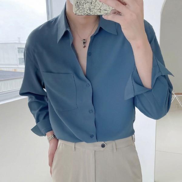 루즈핏 포멀 베이직 여름 남성 긴팔 셔츠 IS-JK60