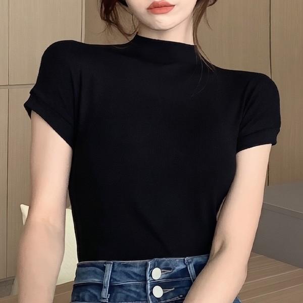 모던 포멀 페미닌 여성 반폴라 슬림핏 반팔 LK-T040