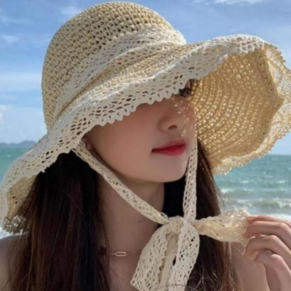 휴양지 해변 버킷햇 모자 코디 밀짚 레이스 썸머