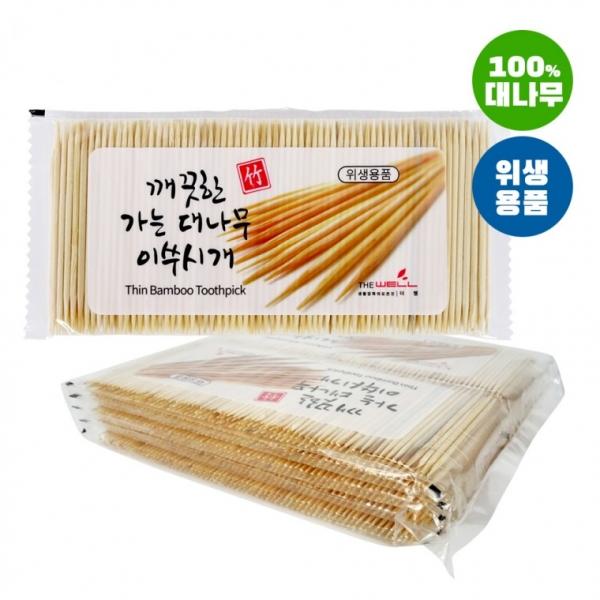 깨끗한 가는대나무이쑤시개 (리필 2000개입) 봉지요지 대용량 자작나무