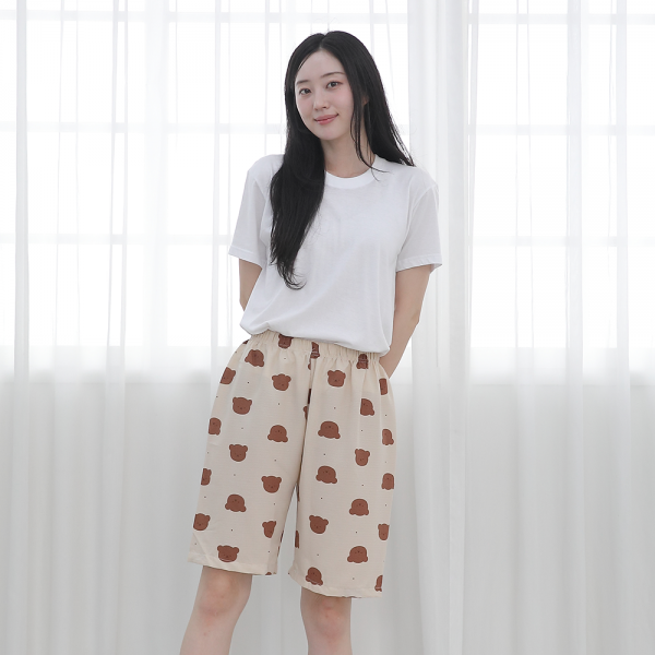 여성 포포면 5부반바지 파자마 곰돌이 봄 여름 밴딩 반바지 홈웨어 여성용 여자 학생 주니어