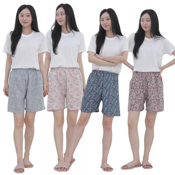 여성 인조인견 3부바지 여름 플라워 꽃무늬 까실 잠옷바지 데일리 홈웨어 반바지 허리밴딩 여름바지 데일리룩 여자 여성용
