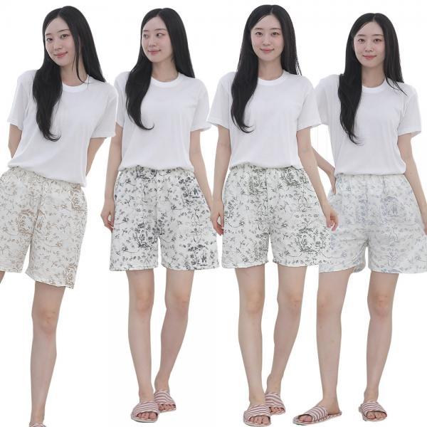 여성 뜨왈 3부바지 구름면 잠옷바지 데일리 홈웨어 뜨왈패턴 고급 집앞룩 허리밴딩 여름바지 일자핏 데일리룩 우아한 여자 여성용