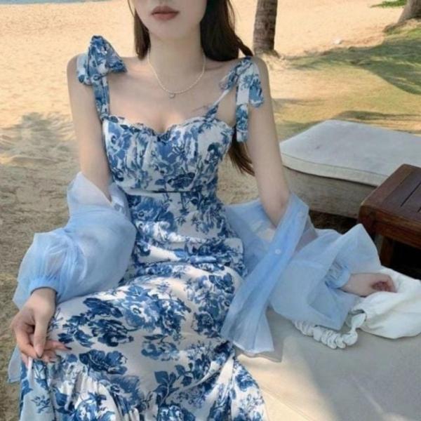꽃무늬 원피스 롱원피스 여름 끈원피스 내추럴 페미닌 파티룩