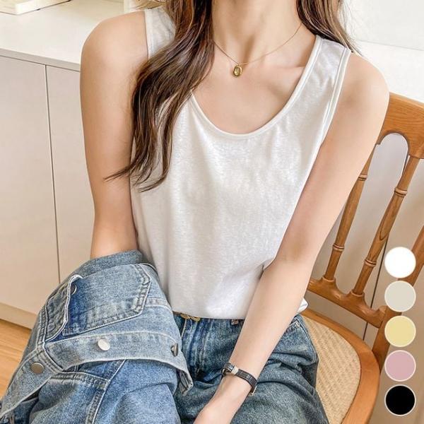 여성 U넥 슬라브 루즈핏 민소매 나시 화이트 여름