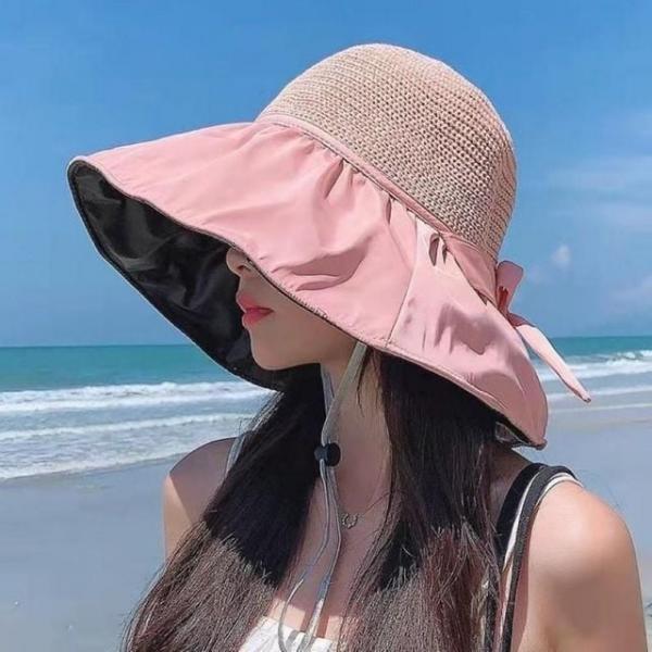 버킷햇 여성용 핑크 여름 니트