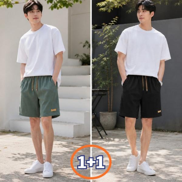 1+1 남자 여름 반바지 캐주얼 아이스 쿨 스판 팬츠 편한 루즈핏 5부 바지